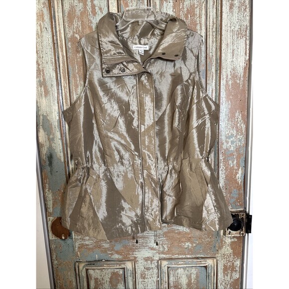Coldwater Creek Womens 2X Shimmering Gold/Tan Sleeveless Vest With Zip - Picture 2 of 11